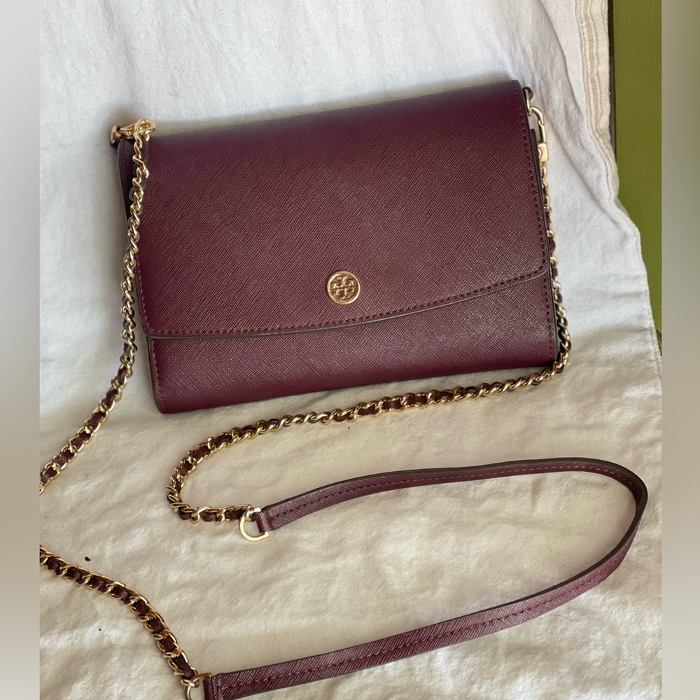 Tory Burch Saffiano Leather Braided Chain Crossbody